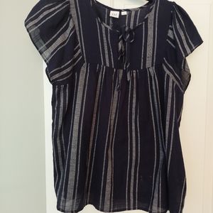 Women's Top with petal sleeves black with white stipes by GAP. M.